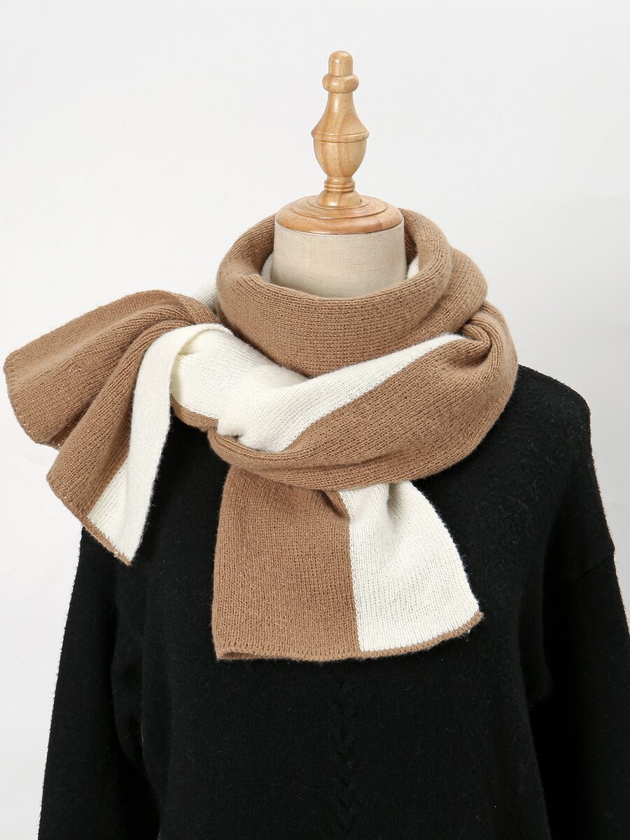撞色圍巾 - 咖啡棕 - 查看 1