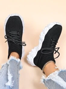 Zapatillas deportivas chunky con diseño con cordón sin cordones - Negro - Ver 2