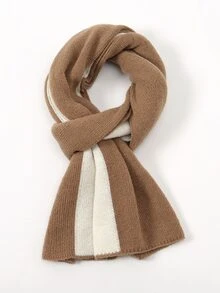 撞色圍巾 - 咖啡棕 - 查看 3