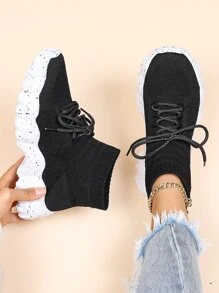 Zapatillas deportivas chunky con diseño con cordón sin cordones - Negro - Ver 4