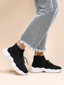 Zapatillas deportivas chunky con diseño con cordón sin cordones - Negro - Ver 5