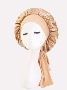 1 Pieza Gorra De Satén Para Dormir De Ala Ancha Con Lazo De Envoltura De Cabello, Pañuelo Para La Cabeza, Adecuado Para Uso Diario - Caqui - Ver 3