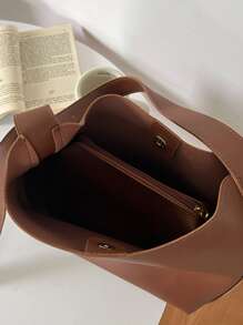 Buckle Decor Hobo Bag - Brown - View 3