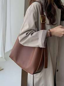 Buckle Decor Hobo Bag - Brown - View 5