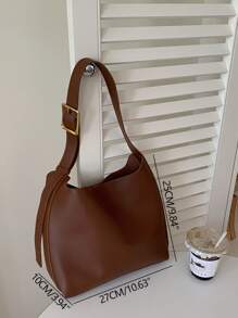 Buckle Decor Hobo Bag - Brown - View 7
