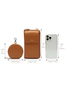 字母装饰手机钱包带零钱包袋单肩包手机壳手机包手拿包轻便，时尚白领上班族大学、工作、商务、通勤、办公室、周年纪念、情侣、生日礼物、情人节礼物、礼物 - 棕色 - 查看 4