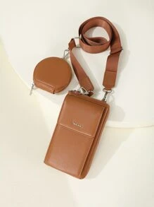 字母装饰手机钱包带零钱包袋单肩包手机壳手机包手拿包轻便，时尚白领上班族大学、工作、商务、通勤、办公室、周年纪念、情侣、生日礼物、情人节礼物、礼物 - 棕色 - 查看 8