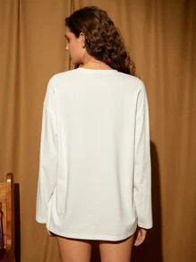 LOONEY TUNES X SHEIN Cartoon & Letter Graphic Drop Shoulder Tee - White - View 2