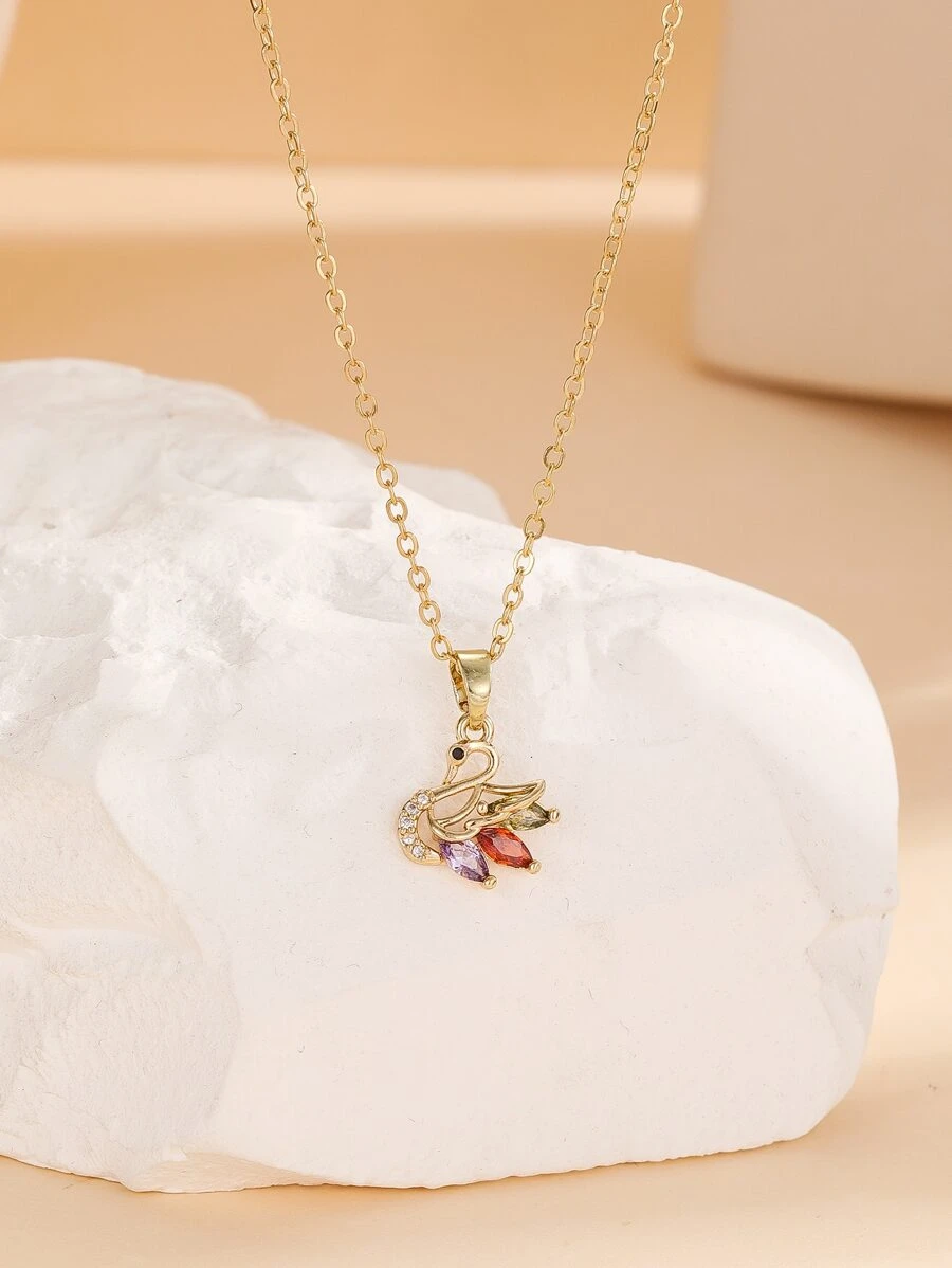 Swan Pendant Necklace - Multicolor - View 1