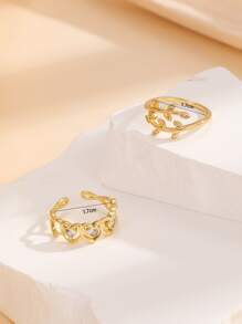 2pcs Cubic Zirconia Leaf Decor Cuff Ring - Yellow Gold - View 4