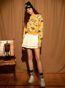 LOONEY TUNES X SHEIN 1 PC Cartoon & Letter Graphic Drop Shoulder Pullover