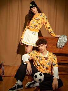 LOONEY TUNES X SHEIN 1 PC Cartoon & Letter Graphic Drop Shoulder Pullover