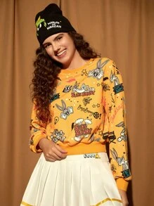 LOONEY TUNES X SHEIN 1 PC Cartoon & Letter Graphic Drop Shoulder Pullover