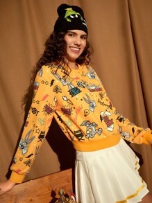 LOONEY TUNES X SHEIN 1 PC Cartoon & Letter Graphic Drop Shoulder Pullover