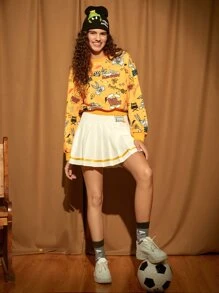 LOONEY TUNES X SHEIN 1 PC Cartoon & Letter Graphic Drop Shoulder Pullover