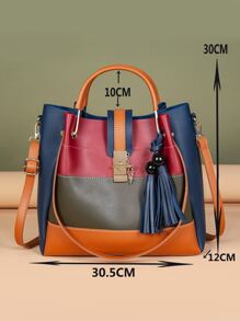 Bolsa con asa de color combinado con Accesorio de bolso con fleco - Multicolor - Ver 6