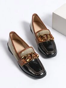 秋冬女士小皮鞋女平底乐福鞋一脚蹬工作鞋软底休闲英伦风牛津鞋女大码41-43 - 黑色 - 查看 3