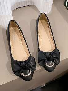 Bailarinas con diamante de imitación & con diseño de lazo - Negro - Ver 1