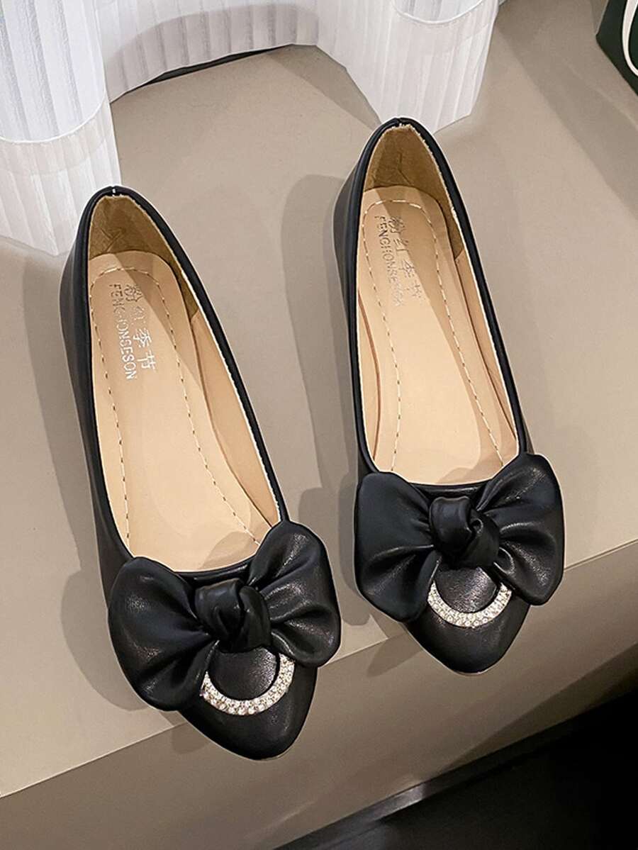 Bailarinas con diamante de imitación & con diseño de lazo - Negro - Ver 1