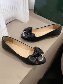 Bailarinas con diamante de imitación & con diseño de lazo - Negro - Ver 2