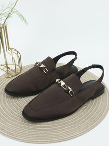 Studded Decor Satin Slingback Flats - Coffee Brown - View 3