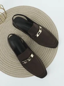 Studded Decor Satin Slingback Flats - Coffee Brown - View 5