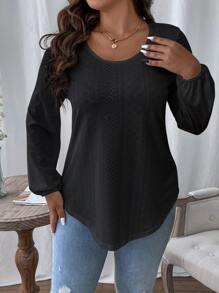 SHEIN LUNE 大碼網眼刺繡燈籠袖T恤