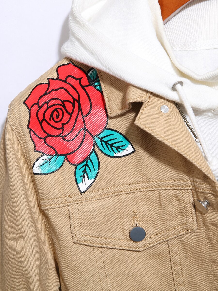 Manfinity EMRG Men Cotton Letter & Fire Print Denim Jacket Without