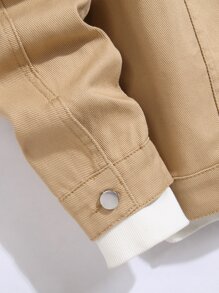 Manfinity Roghcode 男士棉字母和火焰圖案牛仔夾克無連帽衫 - 卡其色 - 查看 8
