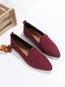 Minimalist Point Toe Faux Suede Flat Loafers - Rose Red - View 1