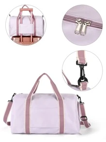 Floless Túi Xách tay Nữ Khối Màu Lá thư Có thể điều chỉnh được Đôi tay cầm Thể thao - Màu tím hoa cà - Xem 8