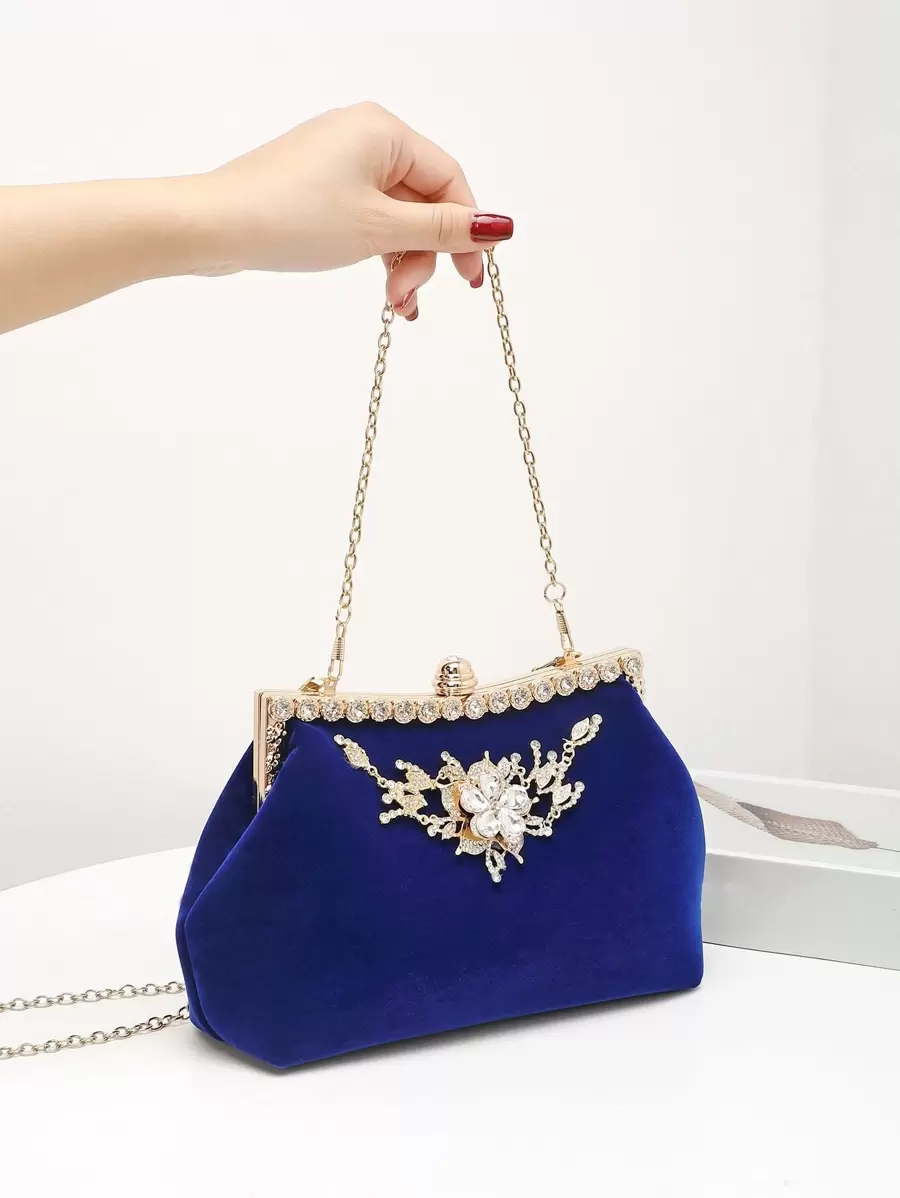 閃亮晶晶,閃閃發光,優雅精致,華麗閃亮,豪華優雅,精緻鑲嵌鏈結絲絨方形包,完美的新娘手包,適合婚禮、舞會和派對活動,適合女孩、女性、大學生、新手和白領女性參加聚會、舞會、婚禮、購物晚宴包,晚宴包適合派對女孩、女人、女性。是派對、婚禮、舞會、晚宴的完美禮物,適合女性。 - 藍色 - 查看 1