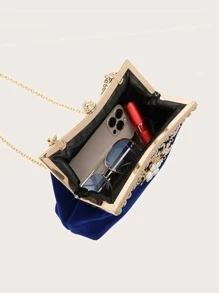 閃亮晶晶,閃閃發光,優雅精致,華麗閃亮,豪華優雅,精緻鑲嵌鏈結絲絨方形包,完美的新娘手包,適合婚禮、舞會和派對活動,適合女孩、女性、大學生、新手和白領女性參加聚會、舞會、婚禮、購物晚宴包,晚宴包適合派對女孩、女人、女性。是派對、婚禮、舞會、晚宴的完美禮物,適合女性。 - 藍色 - 查看 4