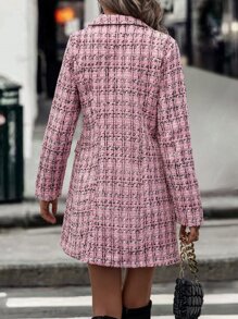 SHEIN Clasi Plaid Pattern Double Breasted Tweed Overcoat