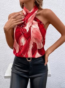 Chiquease Áo hai dây Hội Chữ thập Đồ họa Giải trí - Đỏ - Xem 4