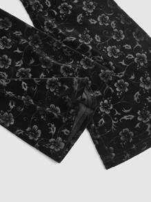 SHEIN MOD 印花喇叭褲不附腰帶 - 黑色 - 查看 4