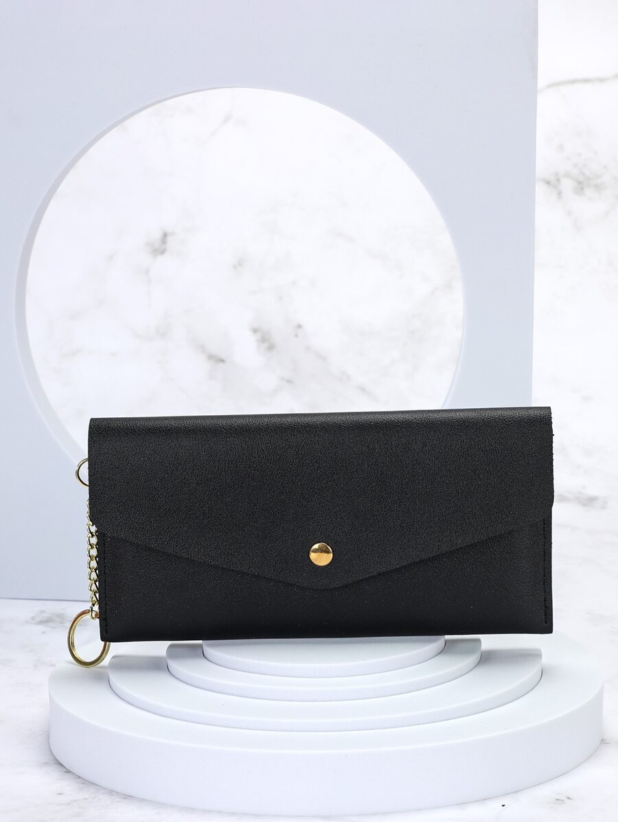 1pc Long Closure Wallet With Chain, Glossy Sequins, Suitable For Summer - Black - View 1