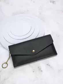 1pc Long Closure Wallet With Chain, Glossy Sequins, Suitable For Summer - Black - View 2