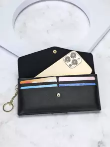 1pc Long Closure Wallet With Chain, Glossy Sequins, Suitable For Summer - Black - View 3