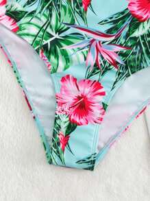 SHEIN Swim Tropical Print Crisscross One Piece Swimsuit - Multicolor - View 5