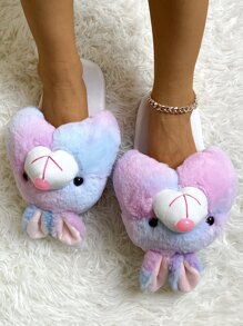 Zapatillas de peluche de tie dye con diseño de conejo de dibujos animados mullido - Multicolor - Ver 2