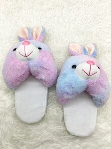 Zapatillas de peluche de tie dye con diseño de conejo de dibujos animados mullido - Multicolor - Ver 4