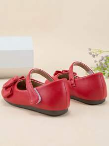 Girls Bow Decor Mary Jane Flats - Red - View 3