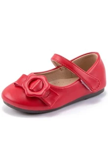 Girls Bow Decor Mary Jane Flats - Red - View 4