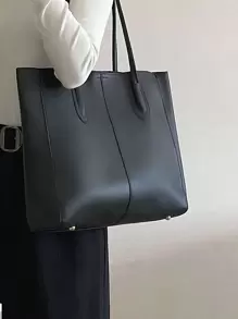 简约单肩手提包，带内袋，适合少女、女大学生、新人及白领人士，非常适合办公室、工作、商务、通勤，最适合女性的工作包，时尚商务休闲女包，非常适合办公室商务和工作，时尚女士工作包，适合日常优雅和特殊场合 - 黑色 - 查看 3