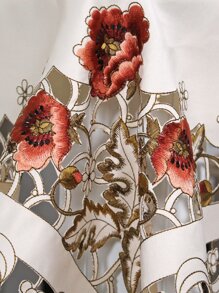 1pc Peony Flower Table Cloth, Nordic Countryside Style Beige Polyester Jacquard Fabric Cutout Embroidered Tablecloth Suitable For Bedroom, Living Room, Dining Table, Coffee Table, Side Table - 彩色 - 查看 7