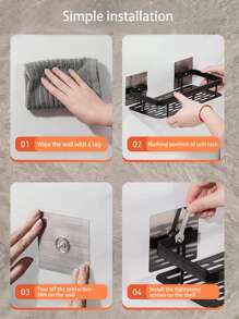 1入組免打孔浴室儲物架鋁合金黑色壁掛式淋浴架浴室儲物架