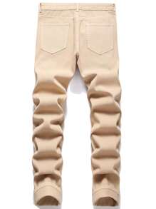 Quần Jeans Skinny Rách Rách Cho Nam - Màu Khaki - Xem 2