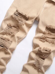 Quần Jeans Skinny Rách Rách Cho Nam - Màu Khaki - Xem 6
