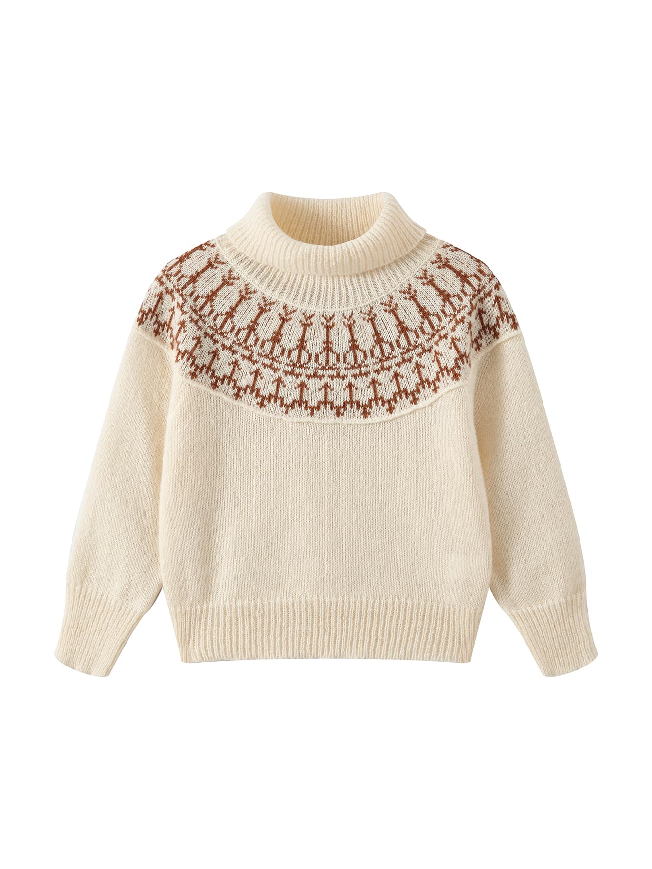 Niñas Jersey con patrón geométrico de cuello alto - Beis - Ver 1